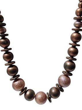Vintage Copper Tone Beaded Necklace Textured Metallic Accents Fashion Jewelry